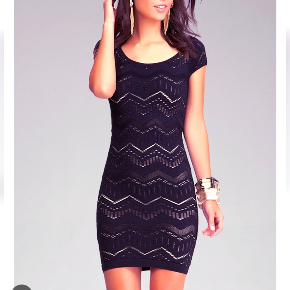 Bebe Bodycon Crochet One shoulder mini dress